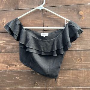 Revolve About Us Black Ruffle Crop Top